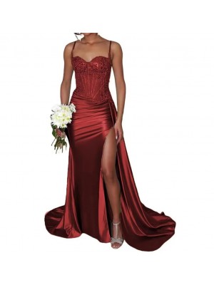 Vestito Donna Maxi Diciottesimo Festa Occasione Speciale Party Dress Rosso Vino 110551